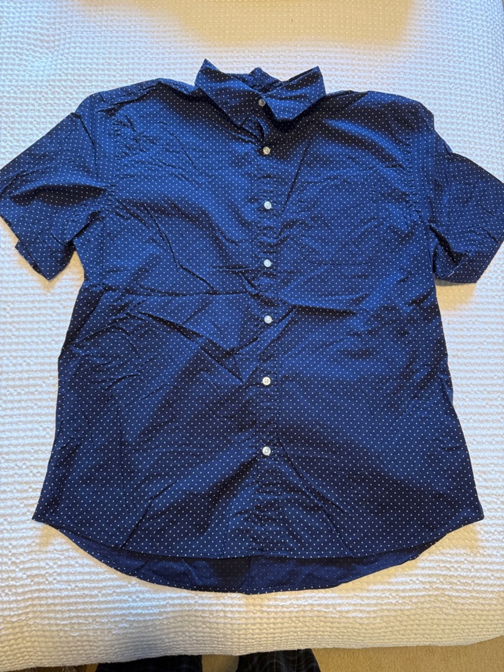 Old Navy Navy Short-Sleeve Button-Down with White Micro Dots